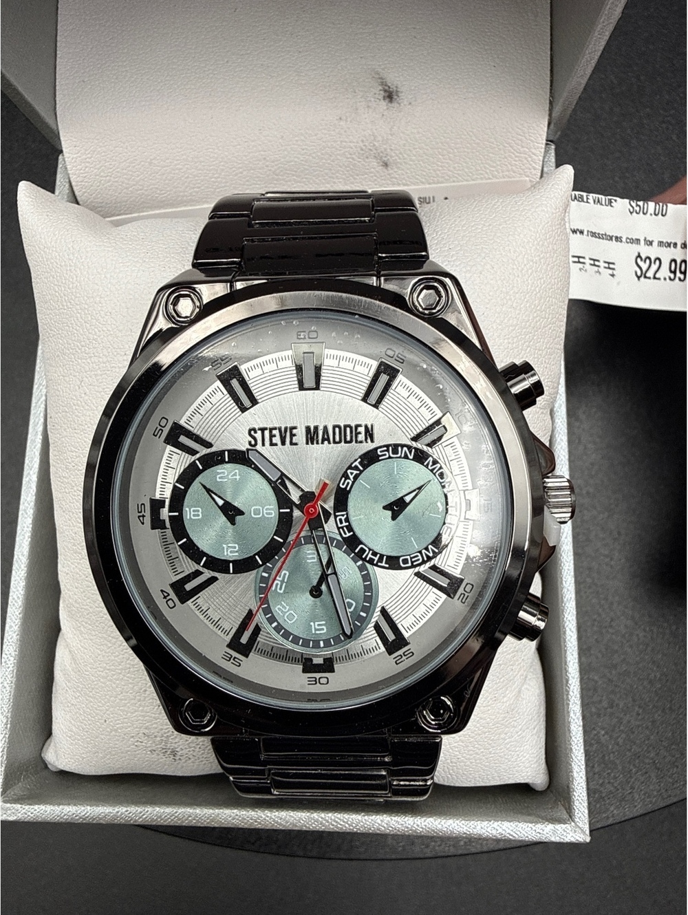 Steve Madden Men's Black Stainless Steel Chronograph Wristwatch